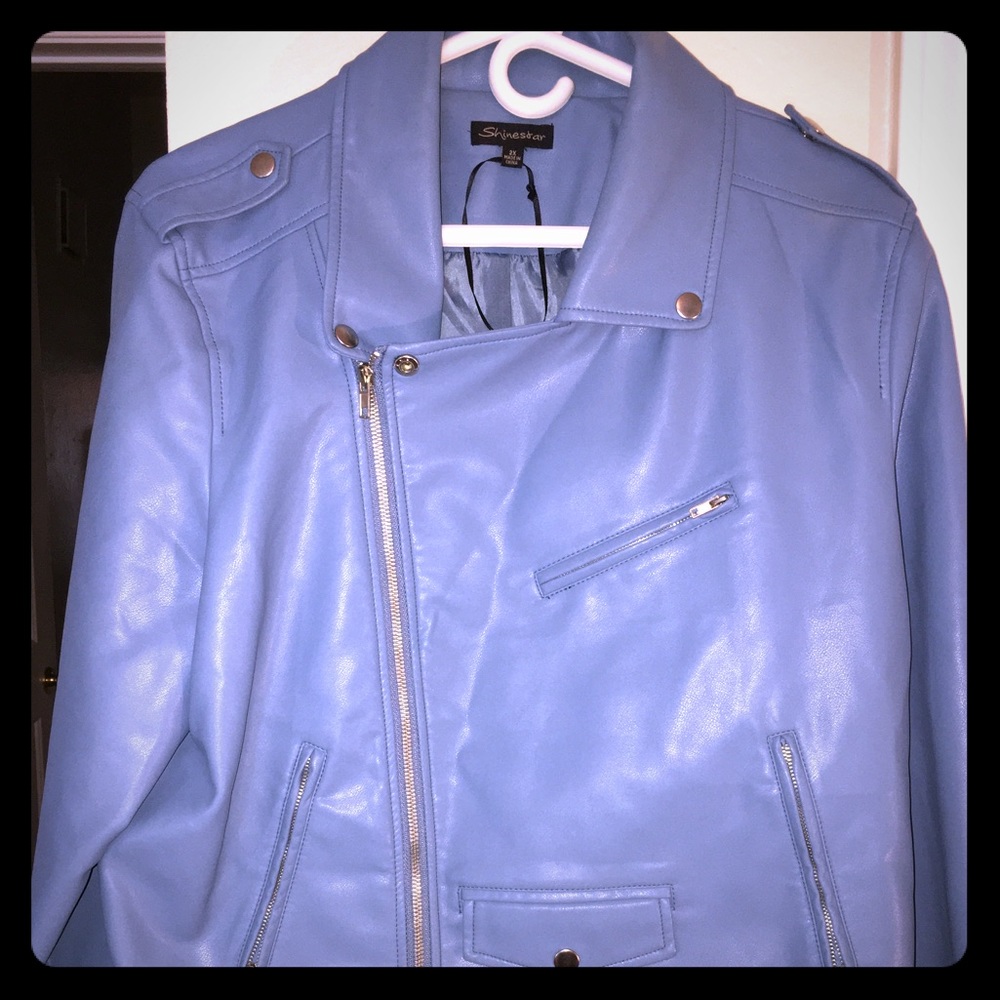 Powder Blue Faux Leather Shinestar Jacket